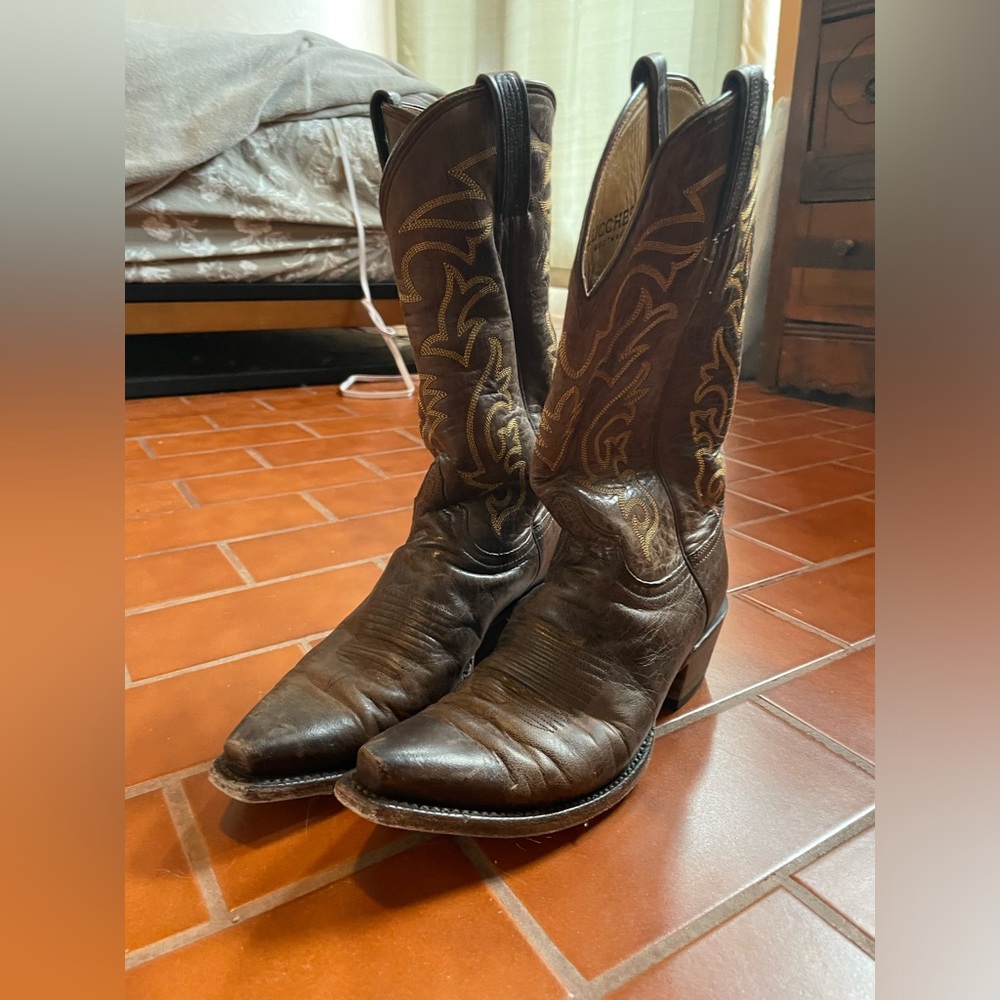Lucchese Cowboy Boots 8.5B Goat Leather Mens Western Embroidery Mad Dog Snip Toe